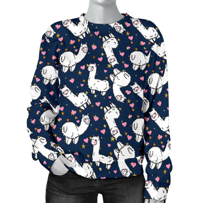 Alpaca Heart Star Design Themed Print Women Long Sleeve Sweatshirt
