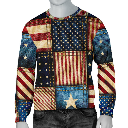 American flag Patchwork Design Men Long Sleeve Sweatshirt