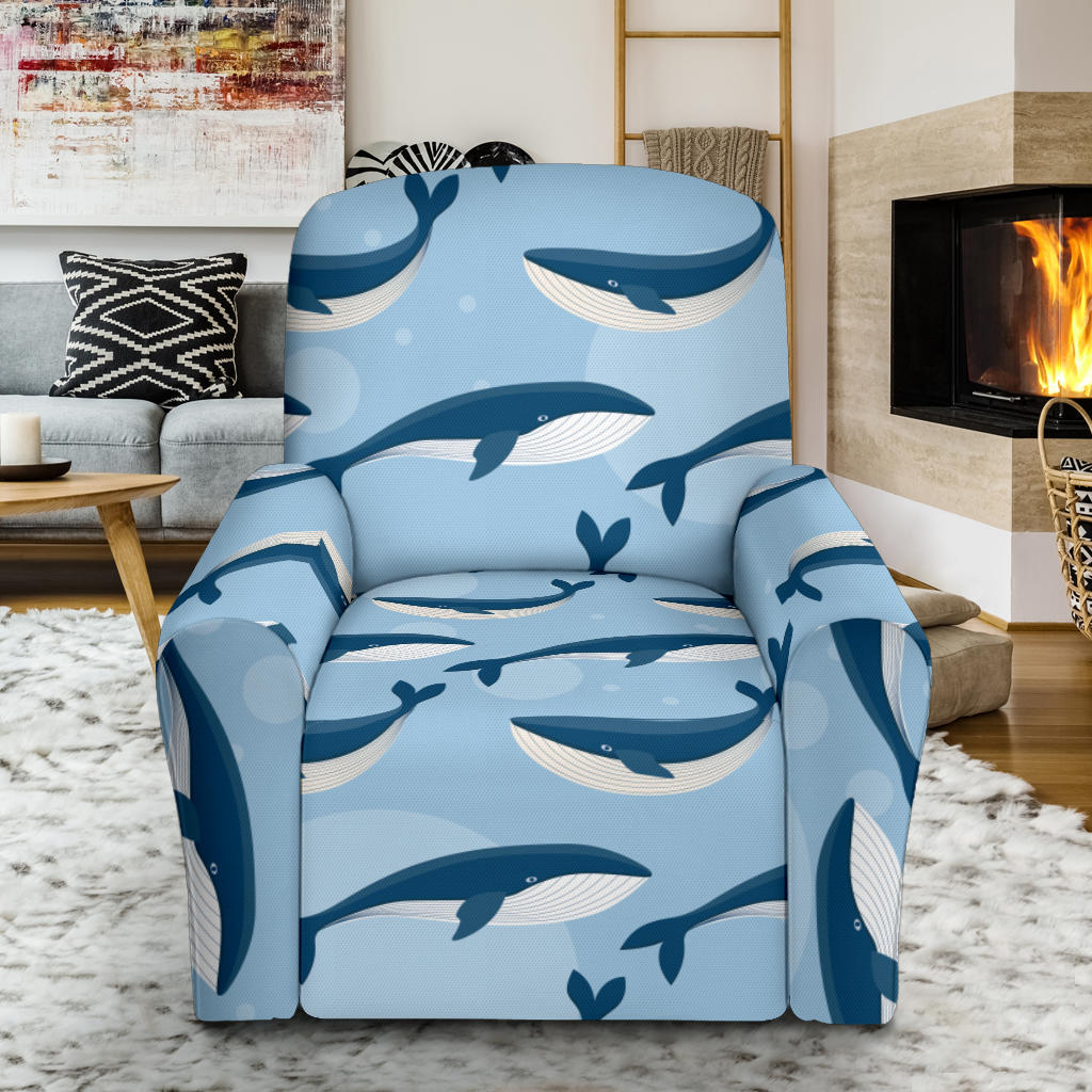 Blue Whale Pattern Print Design 02 Recliner Slipcover with Pocket