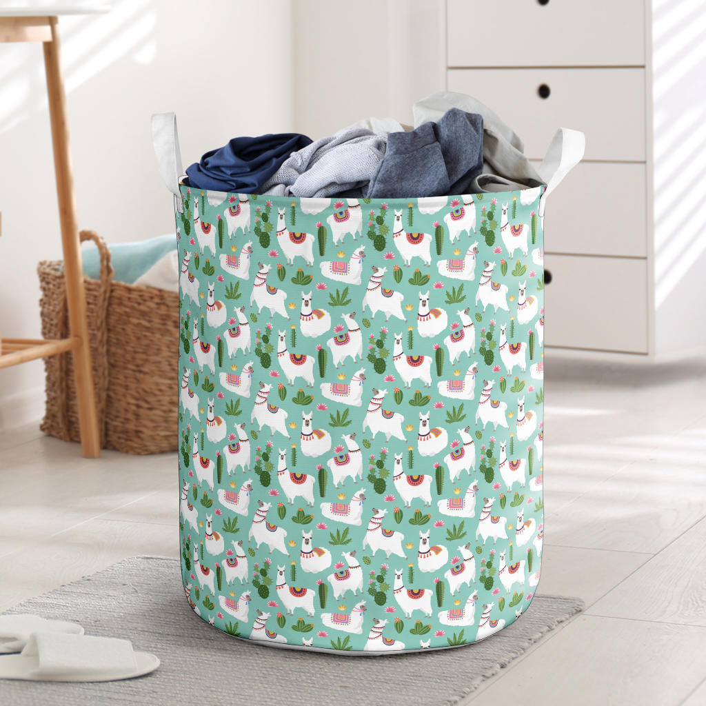 Llama with Cactus Themed Print Laundry Basket