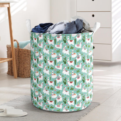 Llama with Cactus Themed Print Laundry Basket