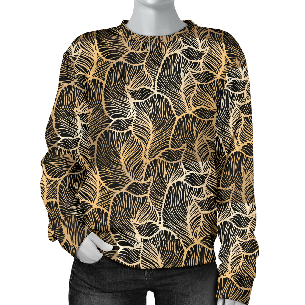 Elegant Gold leaf Print Women Long Sleeve Sweatshirt