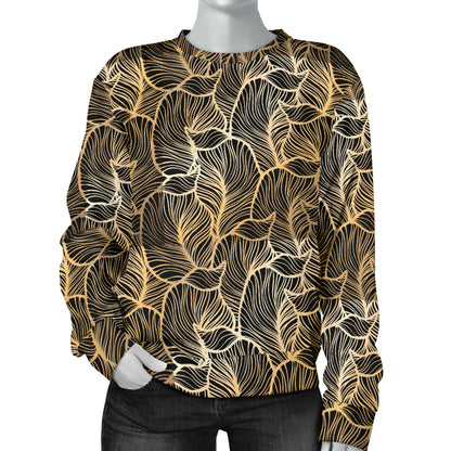Elegant Gold leaf Print Women Long Sleeve Sweatshirt