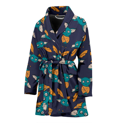 Bat Pattern Print Design 07 Women Bathrobe
