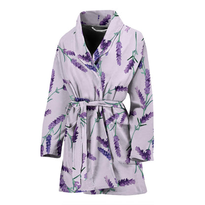Lavender Pattern Print Design 02 Women Bathrobe