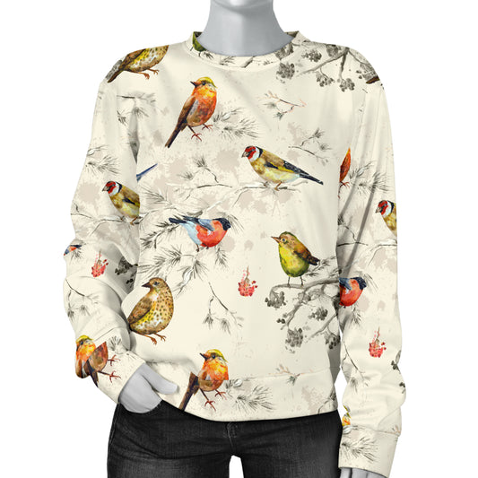 Bird Watercolor Design Pattern Women Long Sleeve Sweatshirt