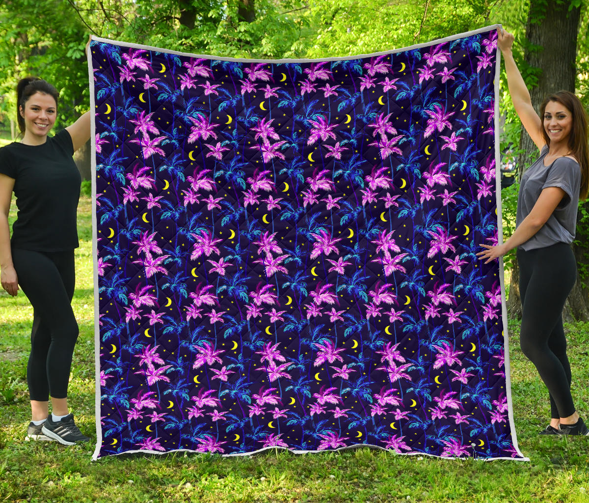 Palm Tree Night Scene Design Print Quilt Bedspread