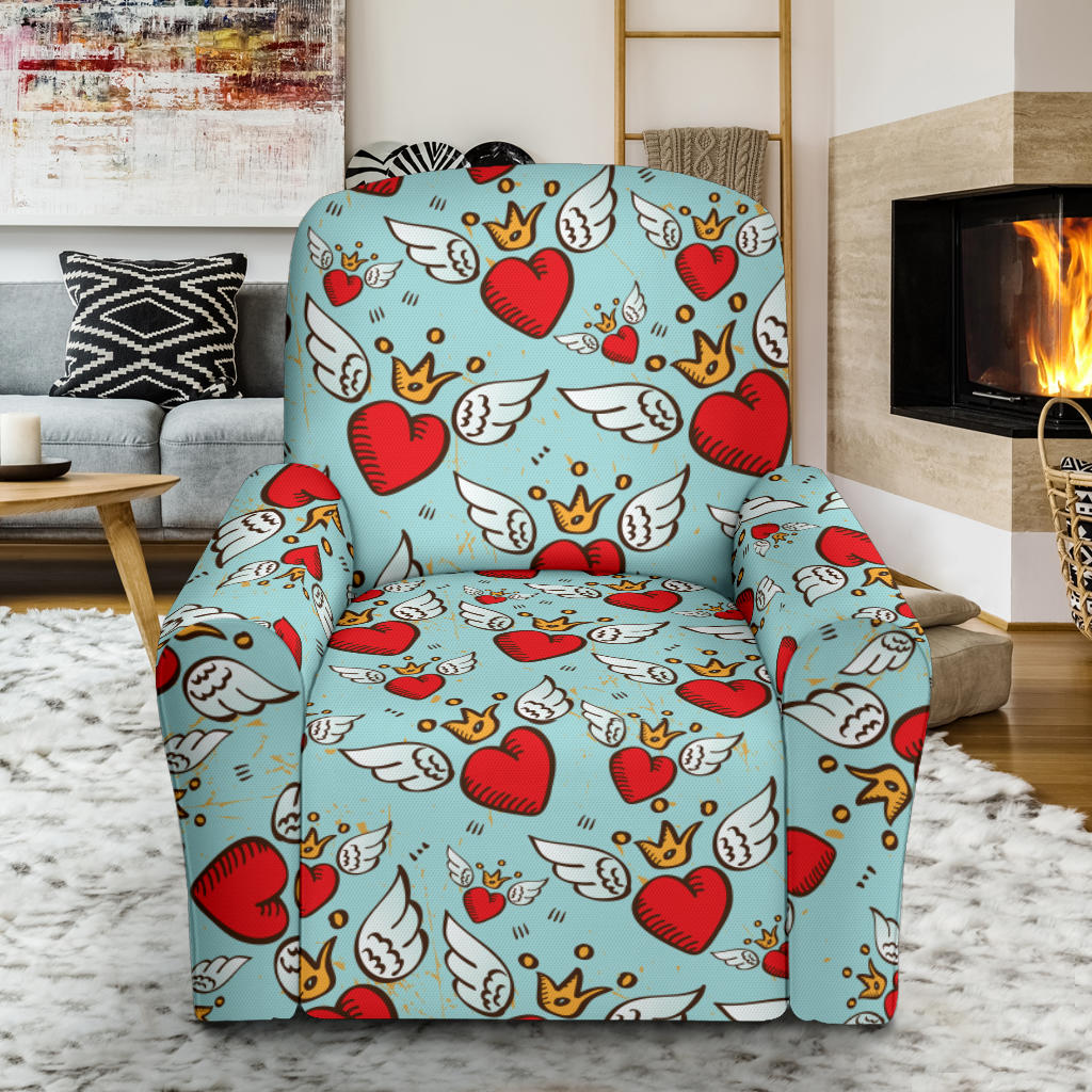 Angel Wings Heart Pattern Print Design 02 Recliner Slipcover with Pocket