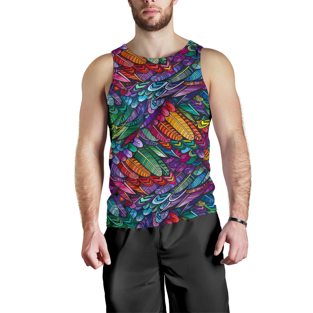 Feather Multicolor Design Print Men Tank Top