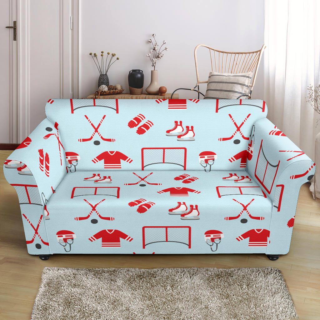 Hockey Red Equipment Print Design LKS305 Loveseat Couch Slipcover