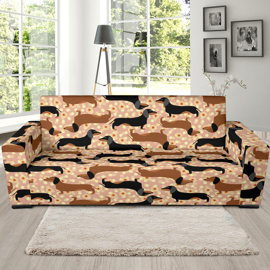 Dachshund Pattern Print Design 011 Sofa Slipcover