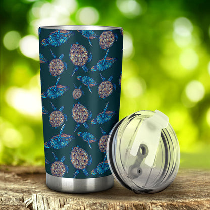Sea Turtle Hand Drawn Blue Print Tumbler