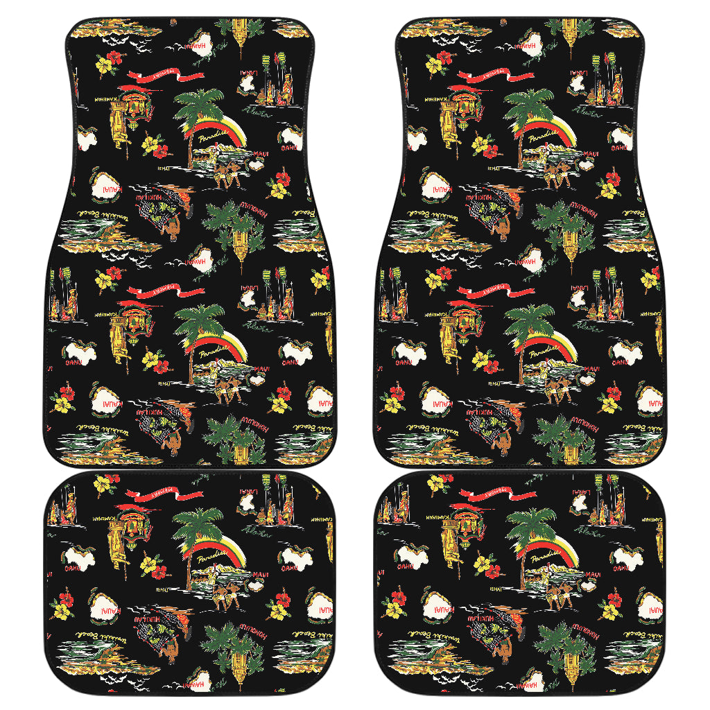 Hawaiian Island Themed Print Car Floor Mats Front Back