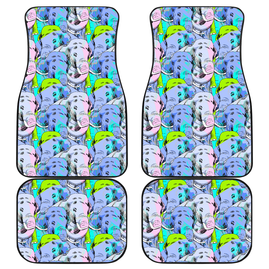 Elephant Art color Print Pattern Car Floor Mats Front Back