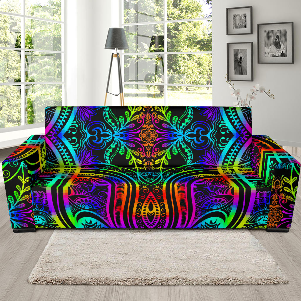 Neon Trible Rainbow Pattern Print Design A01 Sofa Slipcover