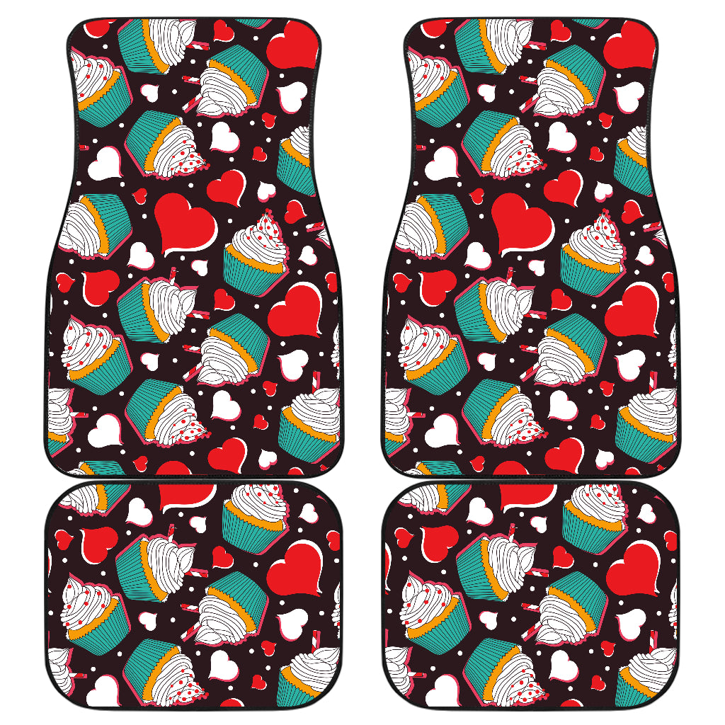Cupcakes Heart Print Pattern Car Floor Mats Front Back