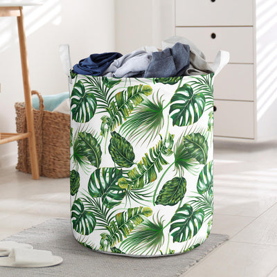 Green Pattern Tropical Palm Leaves Laundry Basket