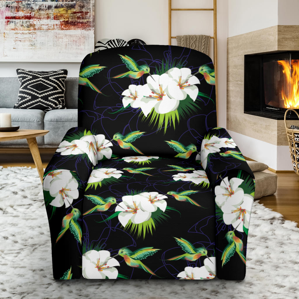 Hummingbird with Flower Pattern Print Design 03 Recliner Slipcover with Pocket