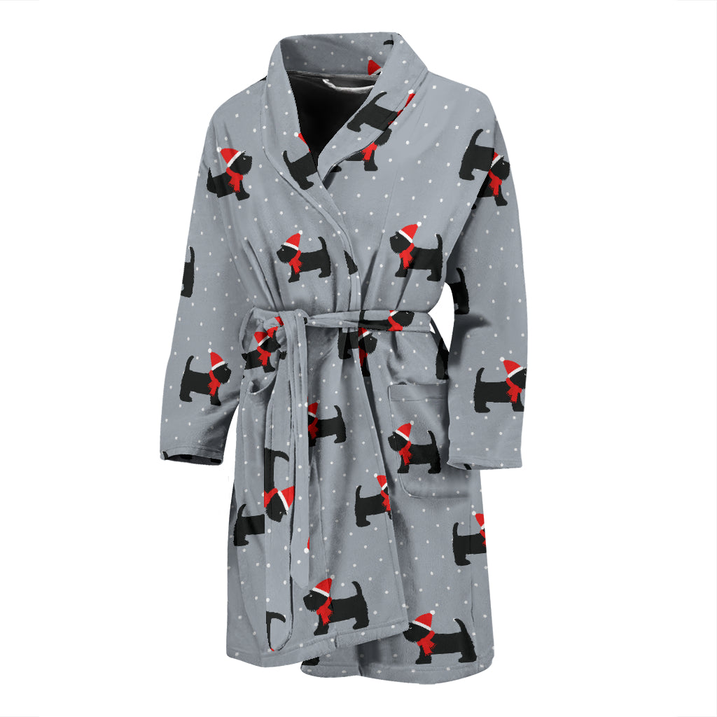 Scottish Christmas Themed Terriers Print Design LKS3018 Men Bathrobe