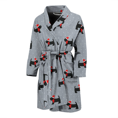 Scottish Christmas Themed Terriers Print Design LKS3018 Men Bathrobe