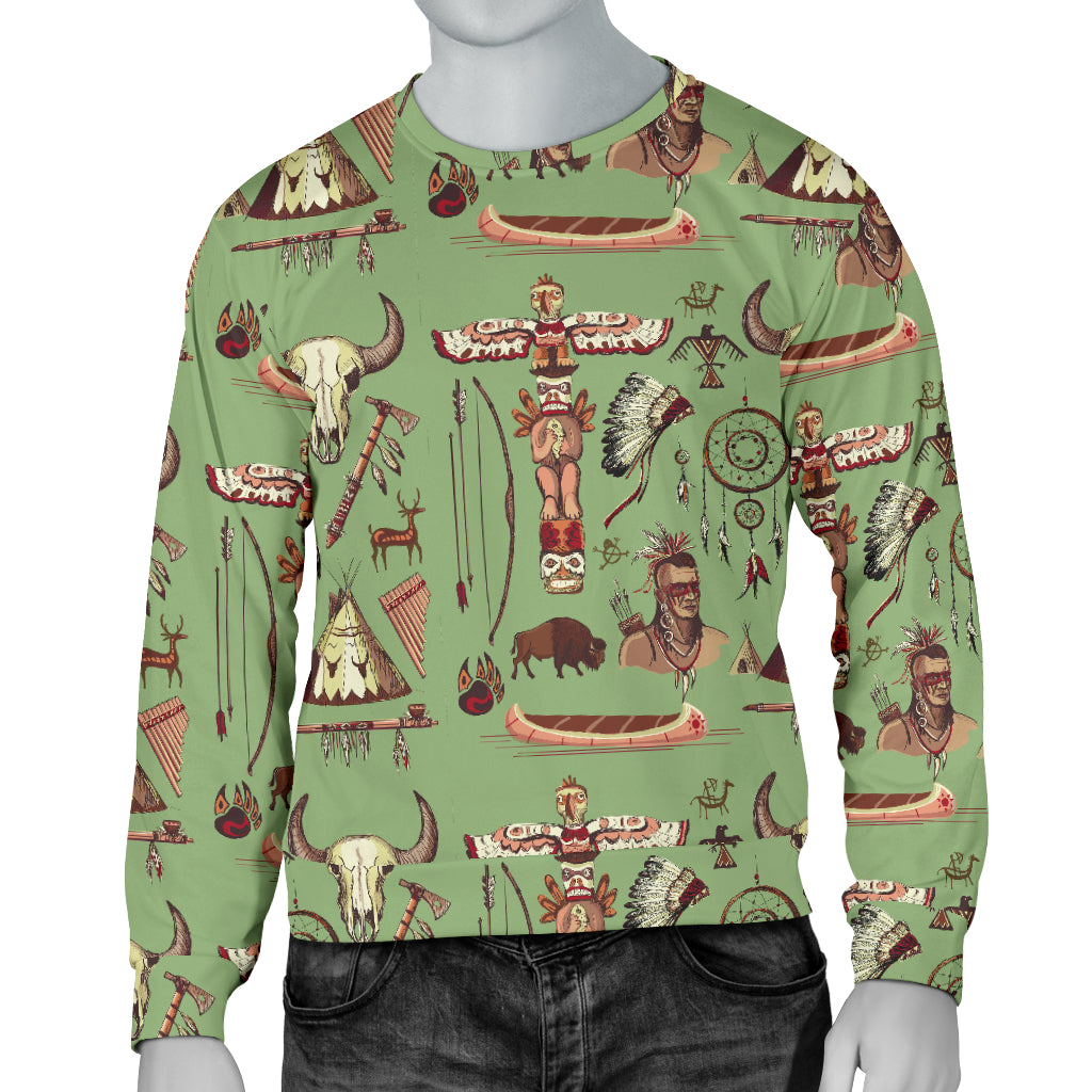 Native Indian Themed Design Print Men Long Sleeve Sweatshirt