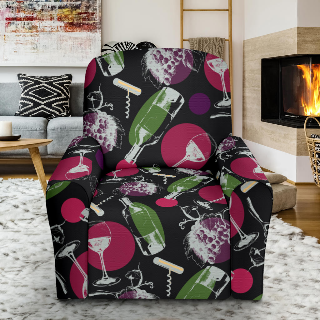 Wine Print Design LKS307 Recliner Slipcover with Pocket