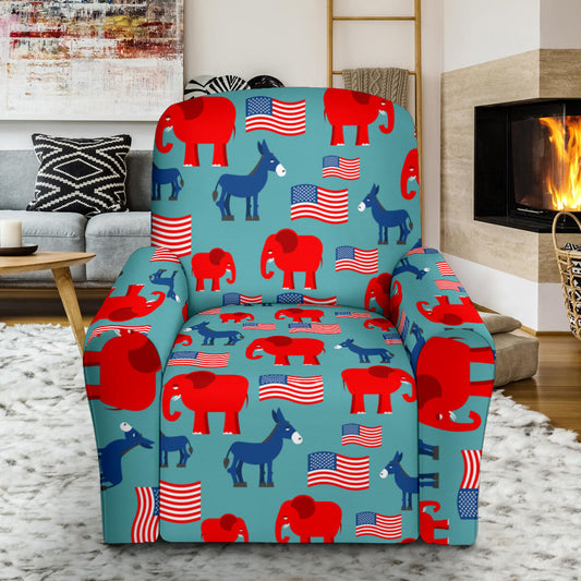 Donkey Red Elephant Pattern Print Design 03 Recliner Slipcover with Pocket