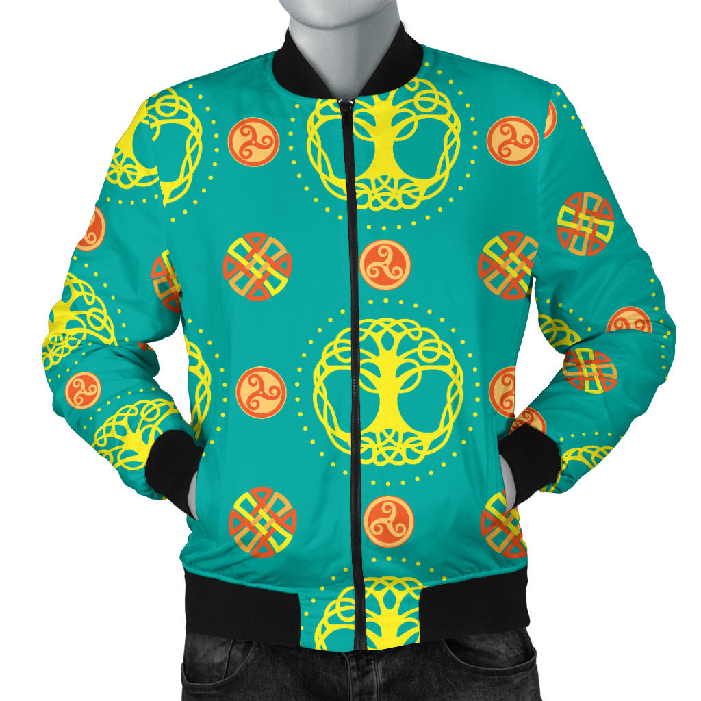 Celtic Tree of Life Print Pattern Men Bomber Jacket