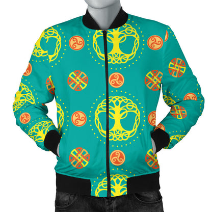 Celtic Tree of Life Print Pattern Men Bomber Jacket