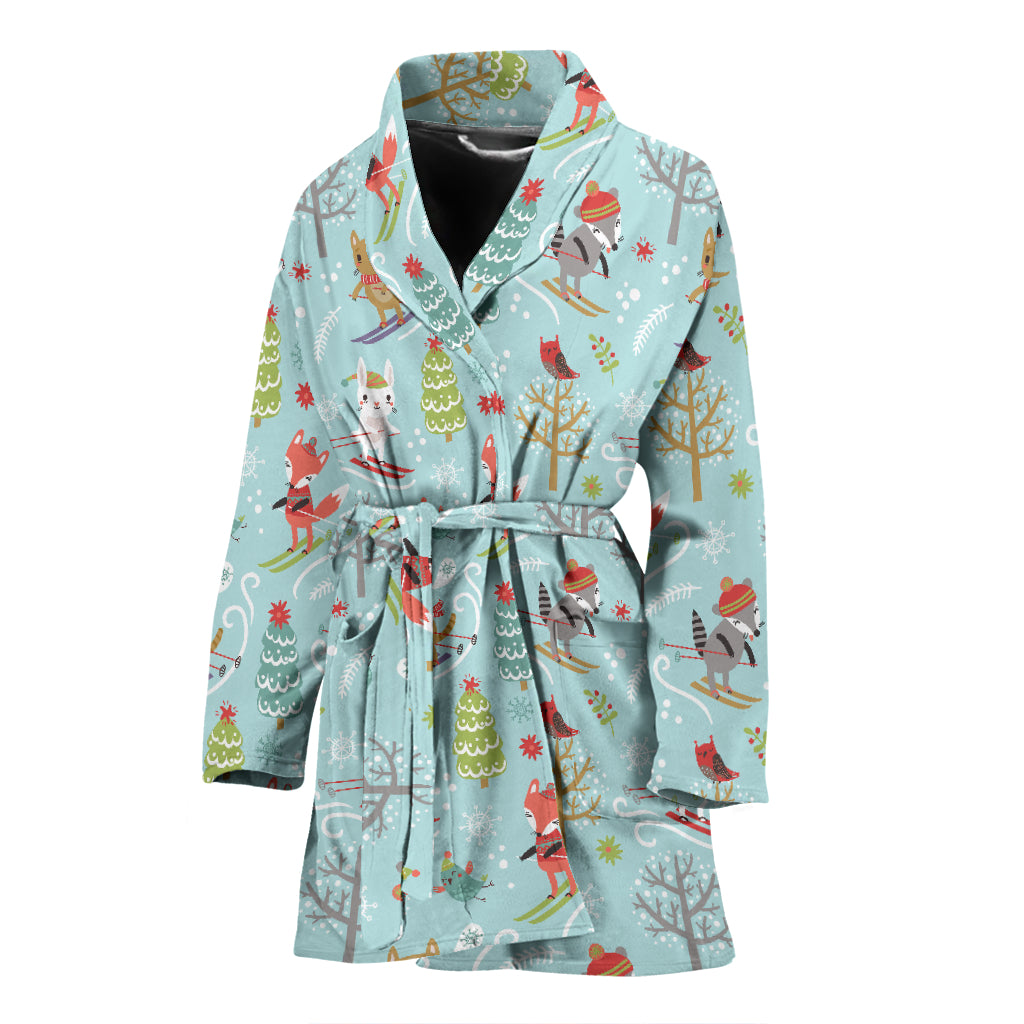 Ski Fox Cute Print Design LKS303 Women Bathrobe