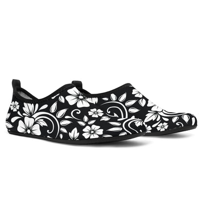 Floral Black White Themed Print Aqua Water Shoes