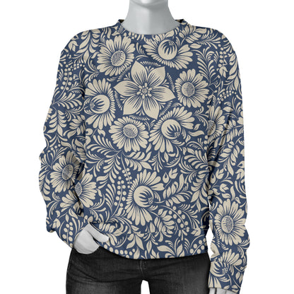 Elegant Floral Print Pattern Women Long Sleeve Sweatshirt
