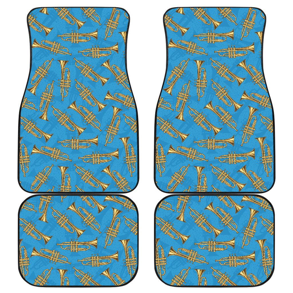 Trumpet Golden Pattern Themed Print Car Floor Mats Front Back