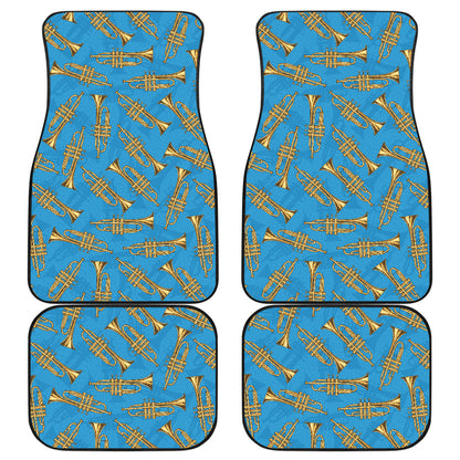 Trumpet Golden Pattern Themed Print Car Floor Mats Front Back