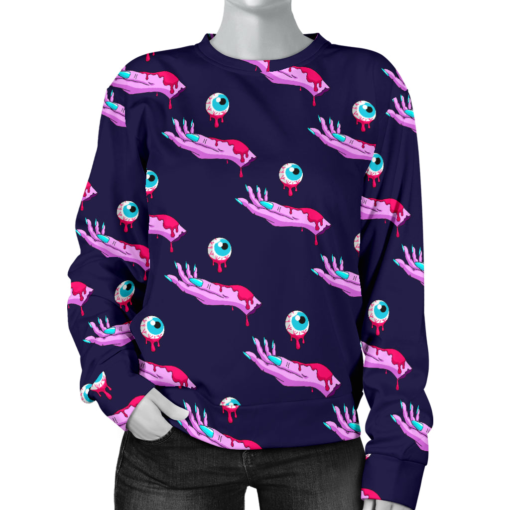 Zombie Pink Hand Design Pattern Print Women Long Sleeve Sweatshirt