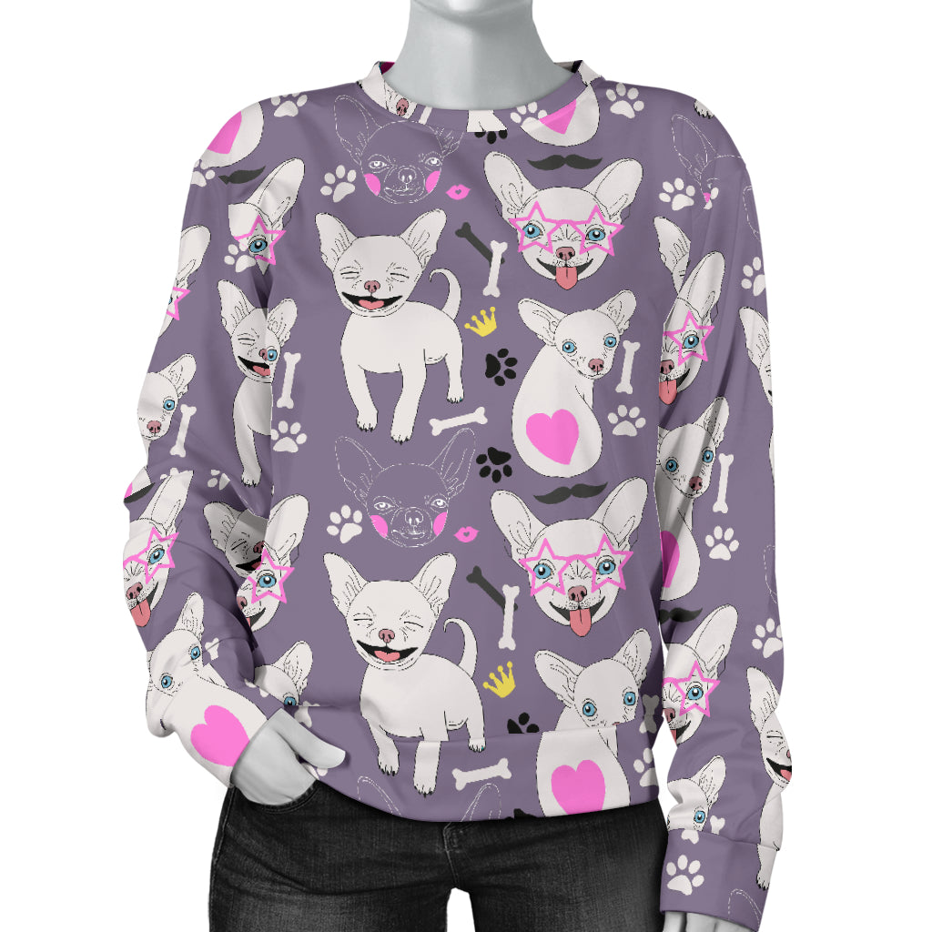Chihuahua Happy Pattern Women Long Sleeve Sweatshirt