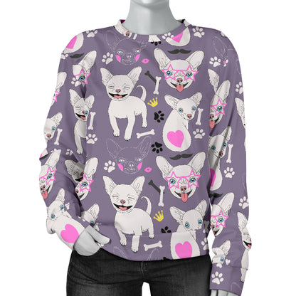 Chihuahua Happy Pattern Women Long Sleeve Sweatshirt