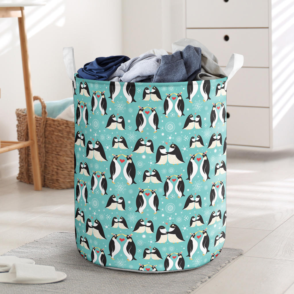 Penguin Love Print Laundry Basket