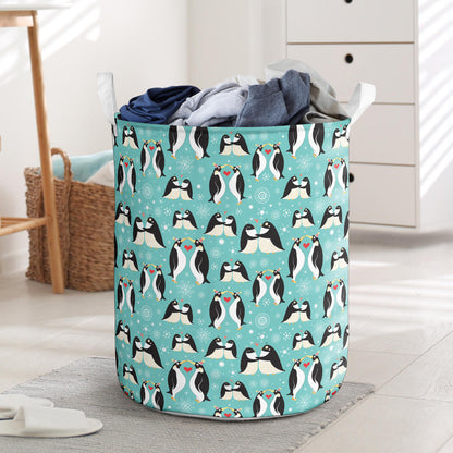 Penguin Love Print Laundry Basket