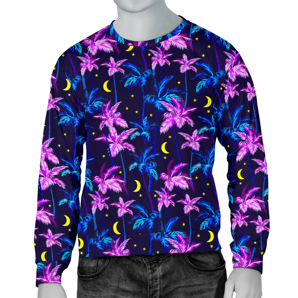Palm Tree Night Scene Design Print Men Long Sleeve Sweatshirt