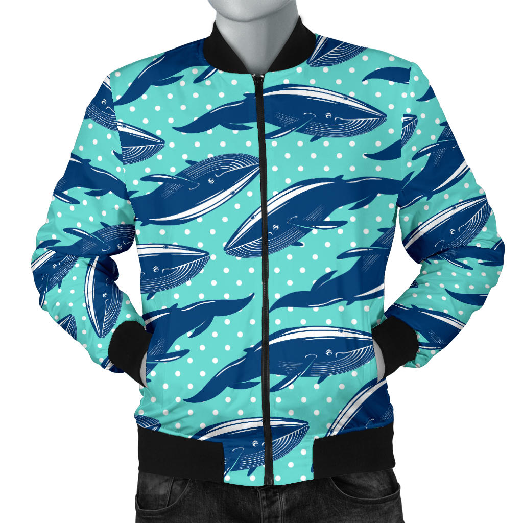 Whale Polka Dot Design Themed Print Men Bomber Jacket