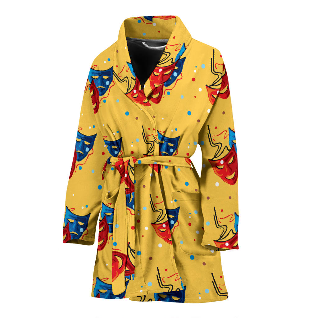 Acting Mask Pattern Print Design 02 Women Bathrobe