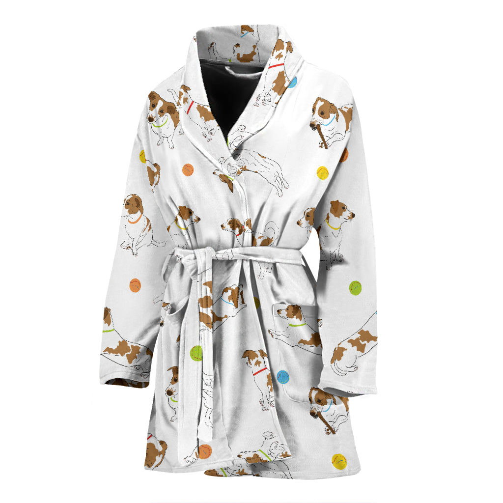 Russell Terriers With Balls Print Design LKS307 Women Bathrobe