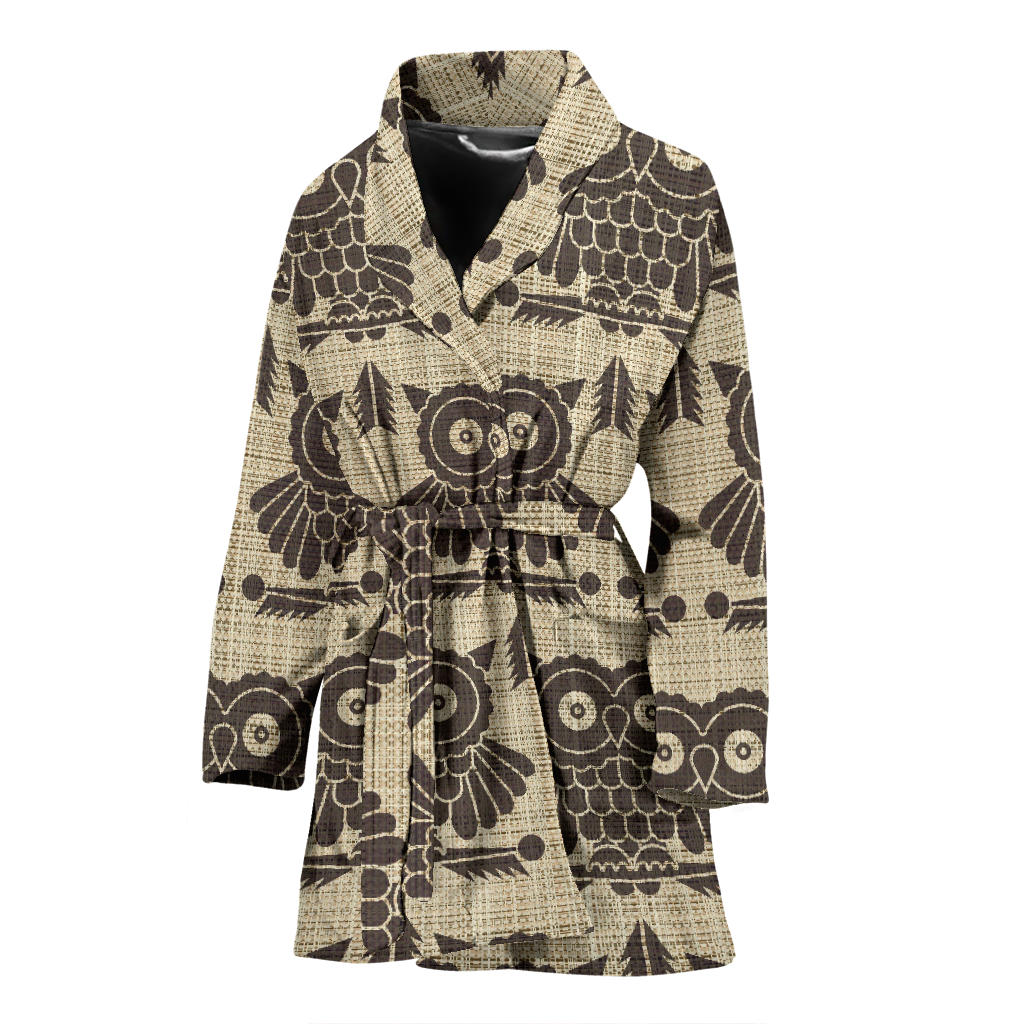 Owl Pattern Print Design A01 Women Bathrobe