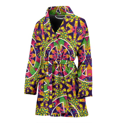 Peace Sign Pattern Print Design A04 Women Bathrobe