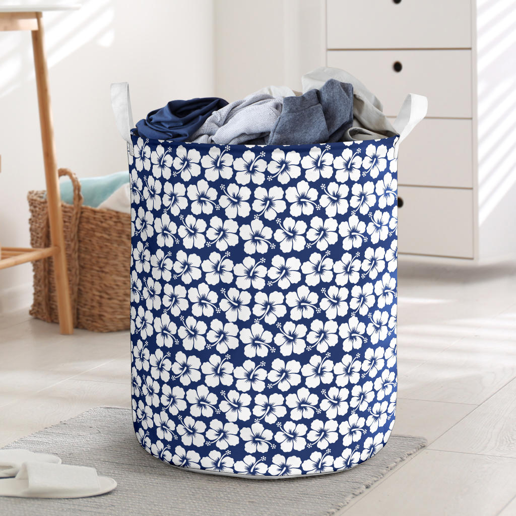 Hibiscus Blue Hawaiian Flower Pattern Laundry Basket