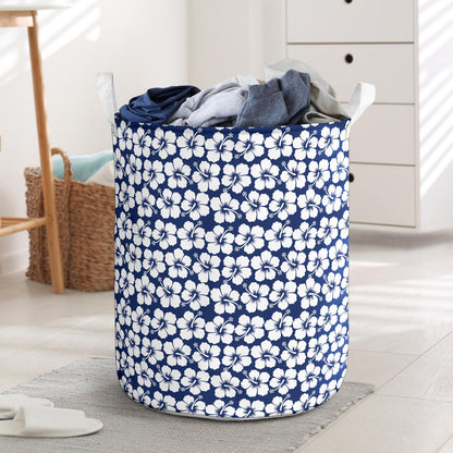 Hibiscus Blue Hawaiian Flower Pattern Laundry Basket