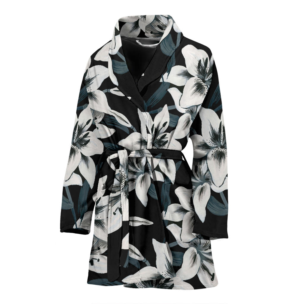 Lily Pattern Print Design 03 Women Bathrobe