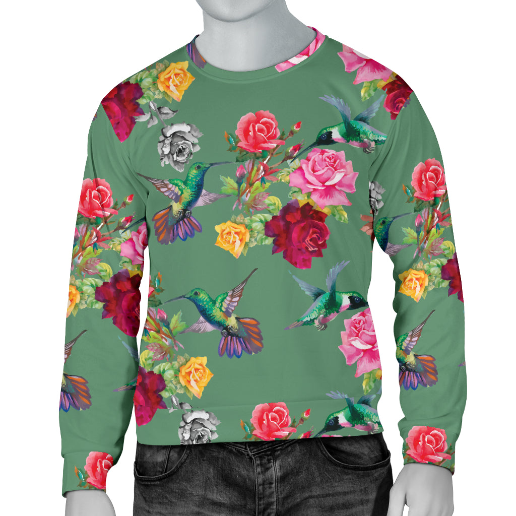 Hummingbird with Rose Themed Print Men Long Sleeve Sweatshirt