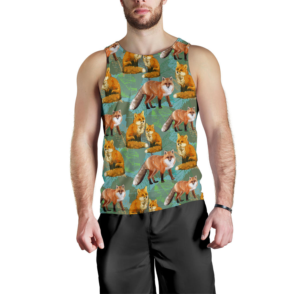 Fox Autumn leaves Themed Men Tank Top